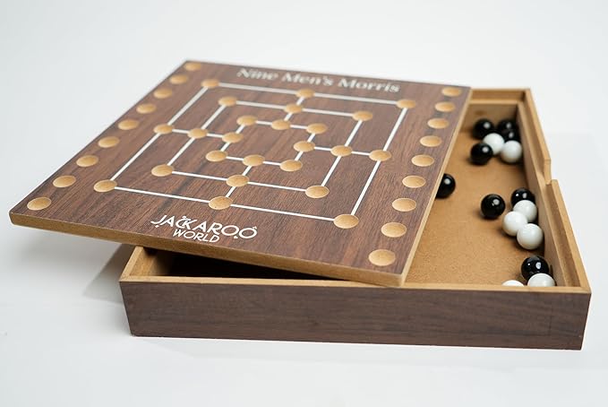 Nine Mens Morris Board Game Marble Strategy Game Solid Wooden Game with 18 Marbles 2 Player Games Ancient Board Games 9 Mens Morris Game Mill Strategy Games for Adults (Walnut)