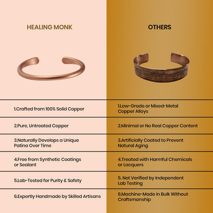 Healing Monk Pure Copper Bracelet for Men & Women – Handmade Uncoated Copper Jewelry Cuff – Adjustable Healing Copper Bracelets for Arthritis – Mens & Womens Copper Cuff Pulsera de Cobre (Healer)