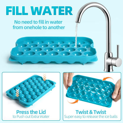 Bangp Ice Cube Tray with Lid and Bin,3 Pack Round Ice Trays for Freezer with Lid,96PCS 0.8" Ice Balls for Chilling Drinks Coffee Juice,Ice Cube Trays for Freezer with Ice Container,Ice Scoop & Tongs
