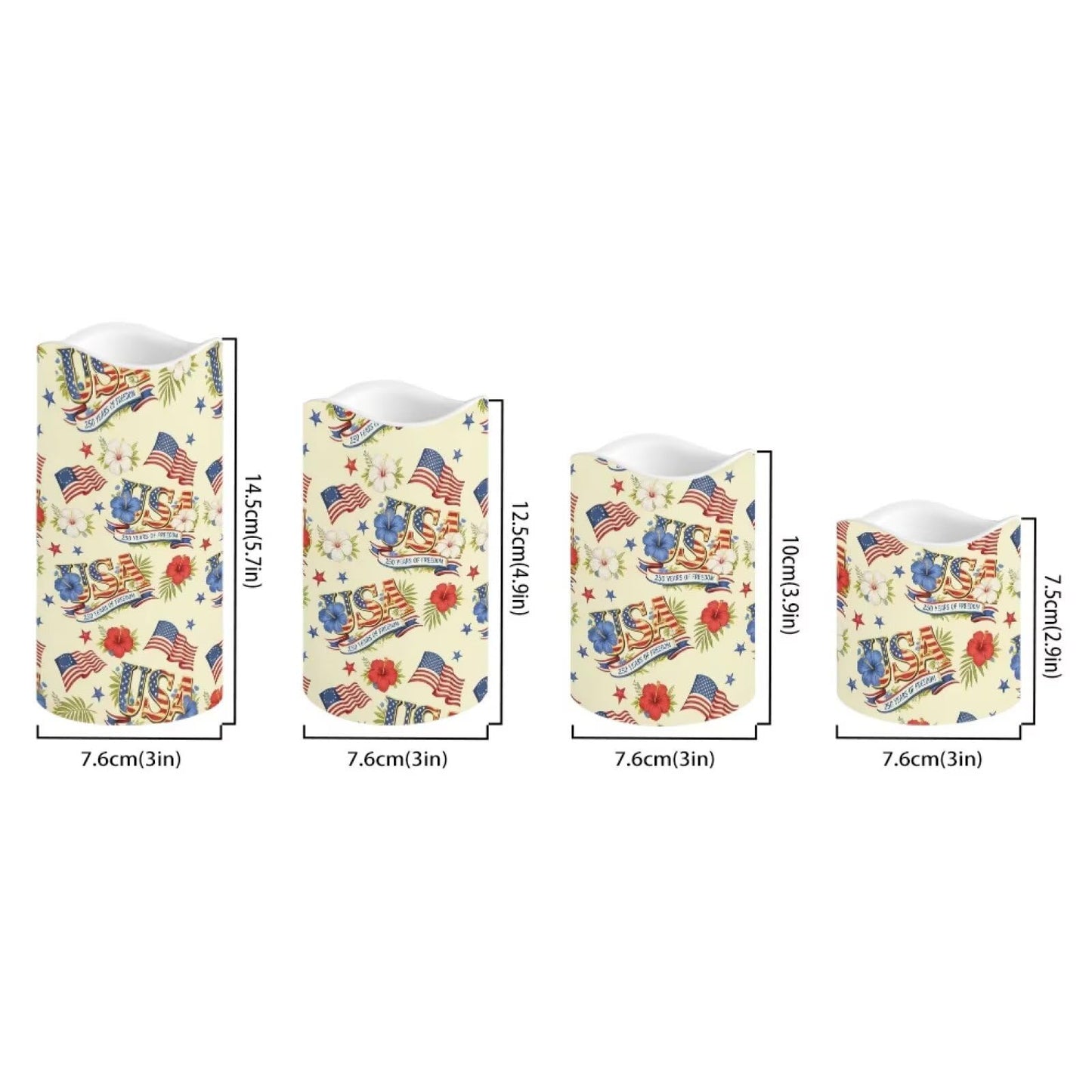 Uorisanigo 250th Years of American Freedom Flameless Candles Set of 4 Patriotic Floewrs LED Battery Operated Fake Candles Red White Blue Flag Electric Candles for Independence Day Decorations