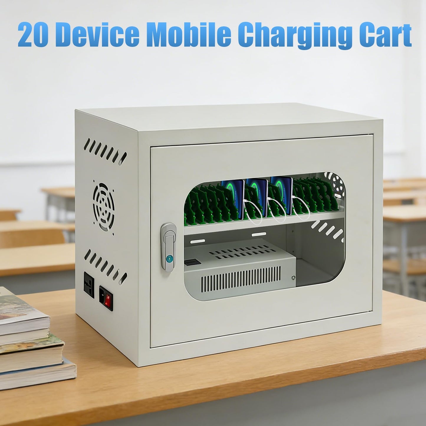 ChronosGear 20 Devices Mobile Phone Storage Cabinet, 200w Secure and Convenient Locking Charging Station, Cellphone Locker with Individual Ac Outlets for Schools, Governments, Factories (White-1)