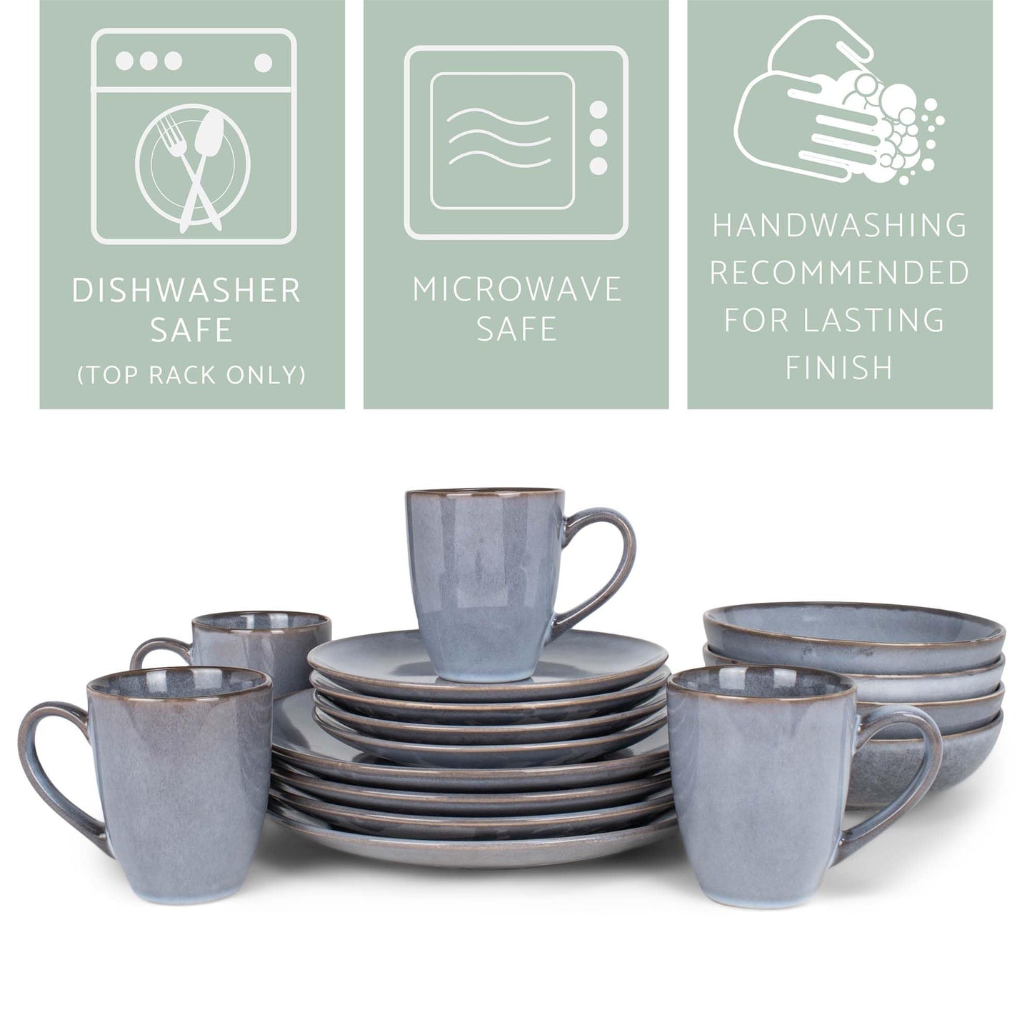 Elanze Designs Reactive Glaze Stone Ceramic Plates Bowls Mugs Classic Dinnerware 16 Piece Set - Service for 4, Grey