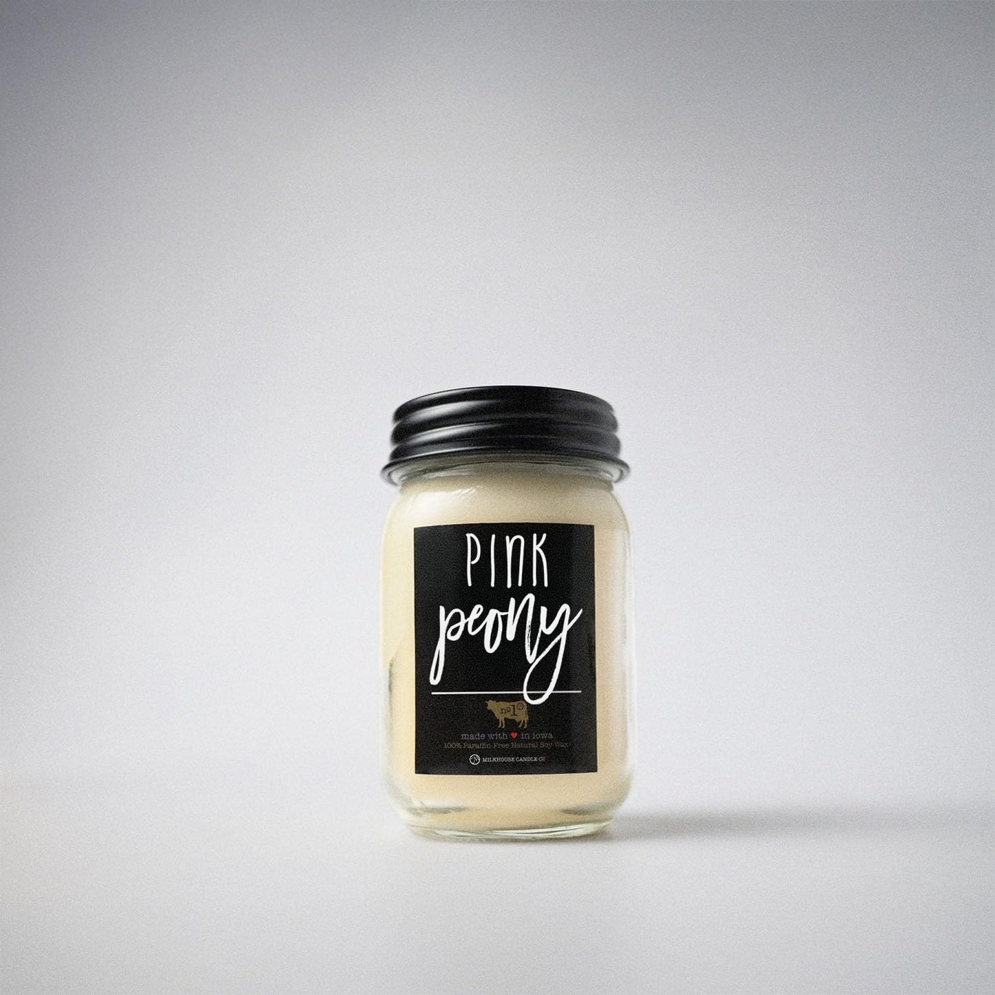 Milkhouse Candle Company Pink Peony Soy Candle - Sugared Peony | Apricot Blossom | Powdered Woods Scented - 13 oz Mason Jar with Lid, 70+ Hour Burn Time, Made in the USA