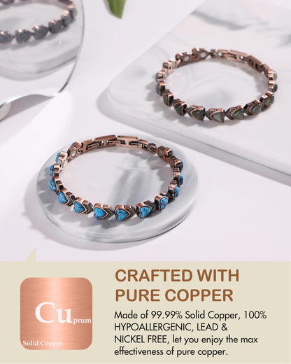 Feraco Pure Copper Bracelets for Women, Ultra Strength Magnetic Bracelet with 3800 Gauss Magnets & Natural Aventurine, Adjustable Jewelry