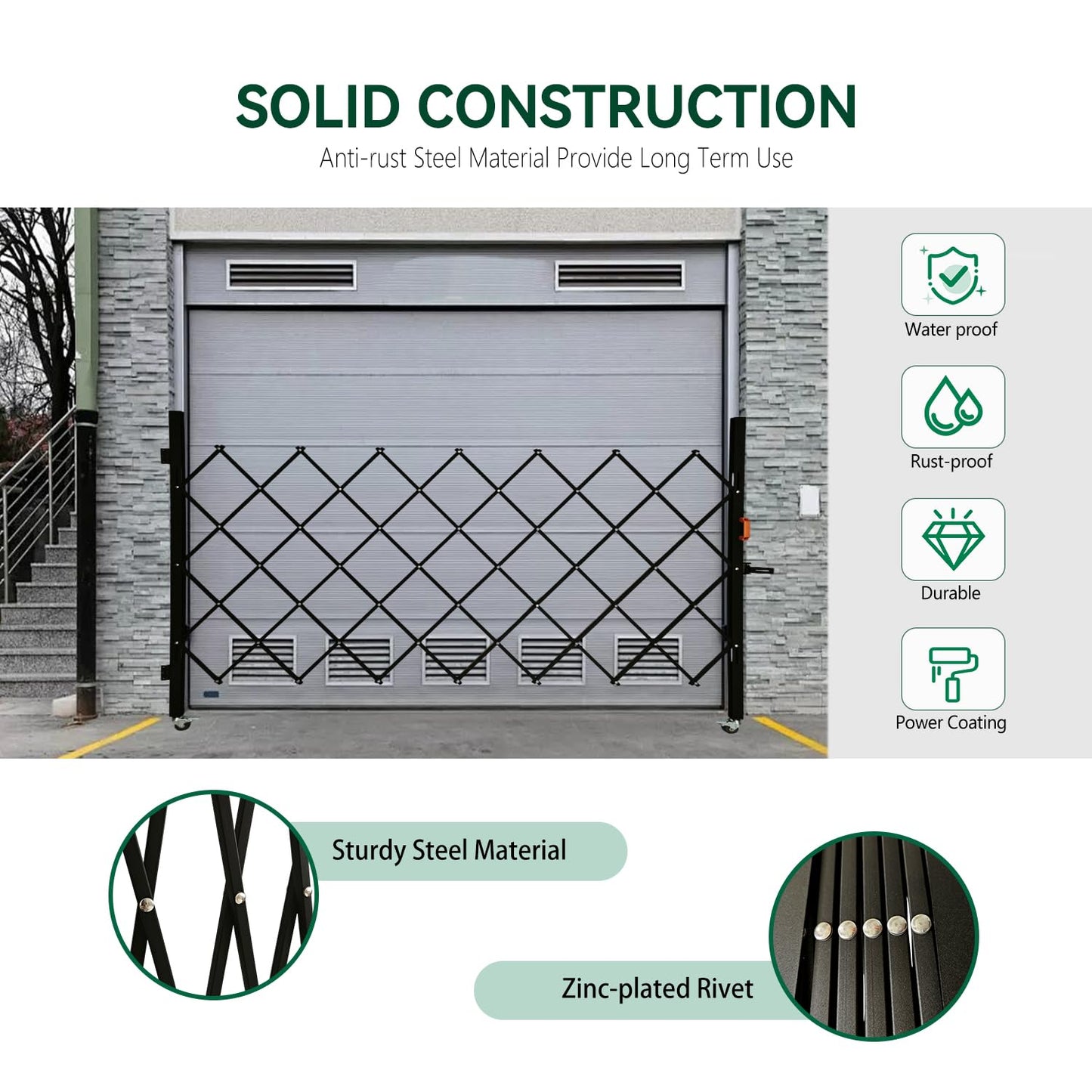 LTSEAME Folding Security Gate with Lockable Scissor Design and 360° Swivel Casters Outdoor Barricade for Entry Security, Garage, Warehouse, and Pool Areas (65“Wx50 H)