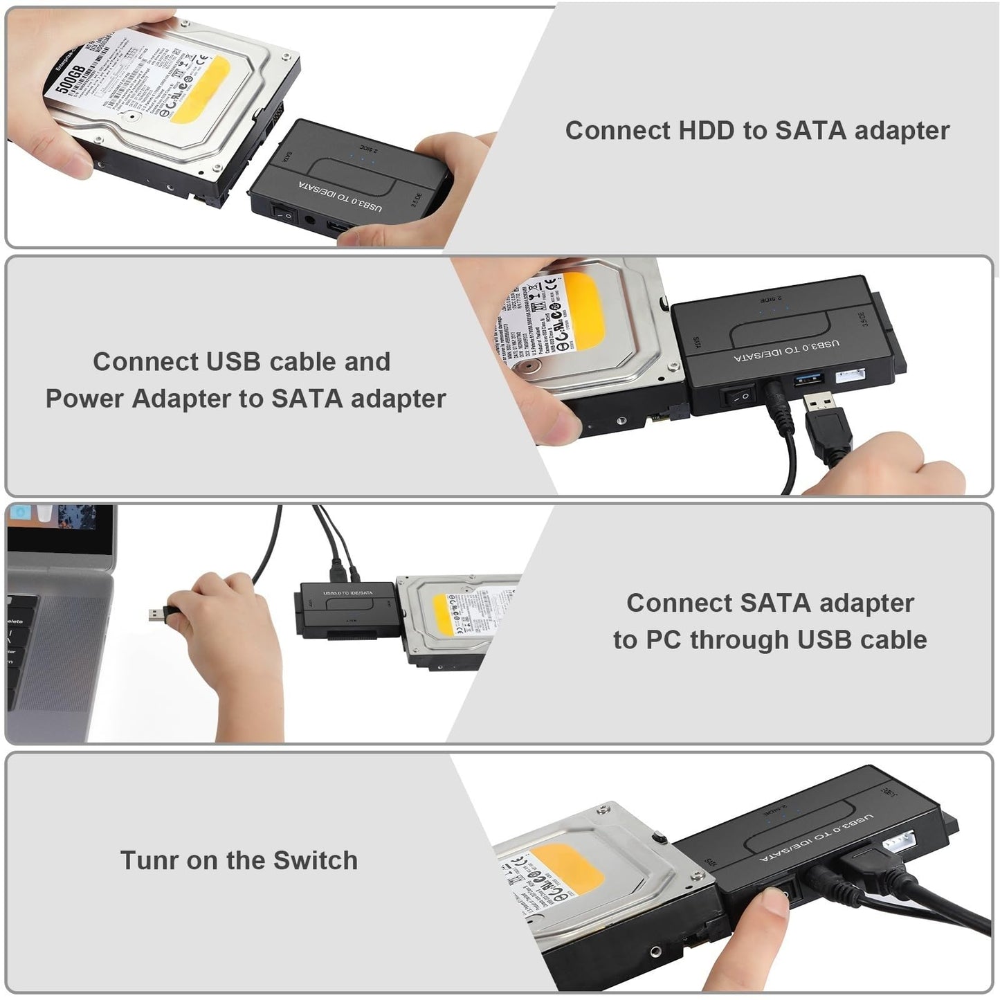 USB 3.0 to SATA IDE Hard Drive Reader, YINNCEEN External Hard Drive Ultra Recovery Converter Universal Hard Drive Adapter Kit for 2.5/3.5 HDD/SSD Hard Drive Disk, Include 12V/2A Power Adapter