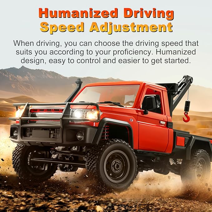 MN-82T RC Rock Crawler 1:12 Scale 4WD Upgraded RC Truck with Crane Hook 2.4Ghz Off Road Toy Pickup Truck with Lights All Terrain Wrecker Vehicle for Teen Adults (Red)