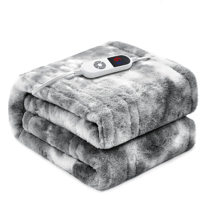 Electric Heated Blanket 50"x60",Luxury Grey Faux Fur Electric Throw Blanket,Fast Heating Soft Fluffy Thick Electric Blanket with 6 Heating Levels & 12H Auto Off