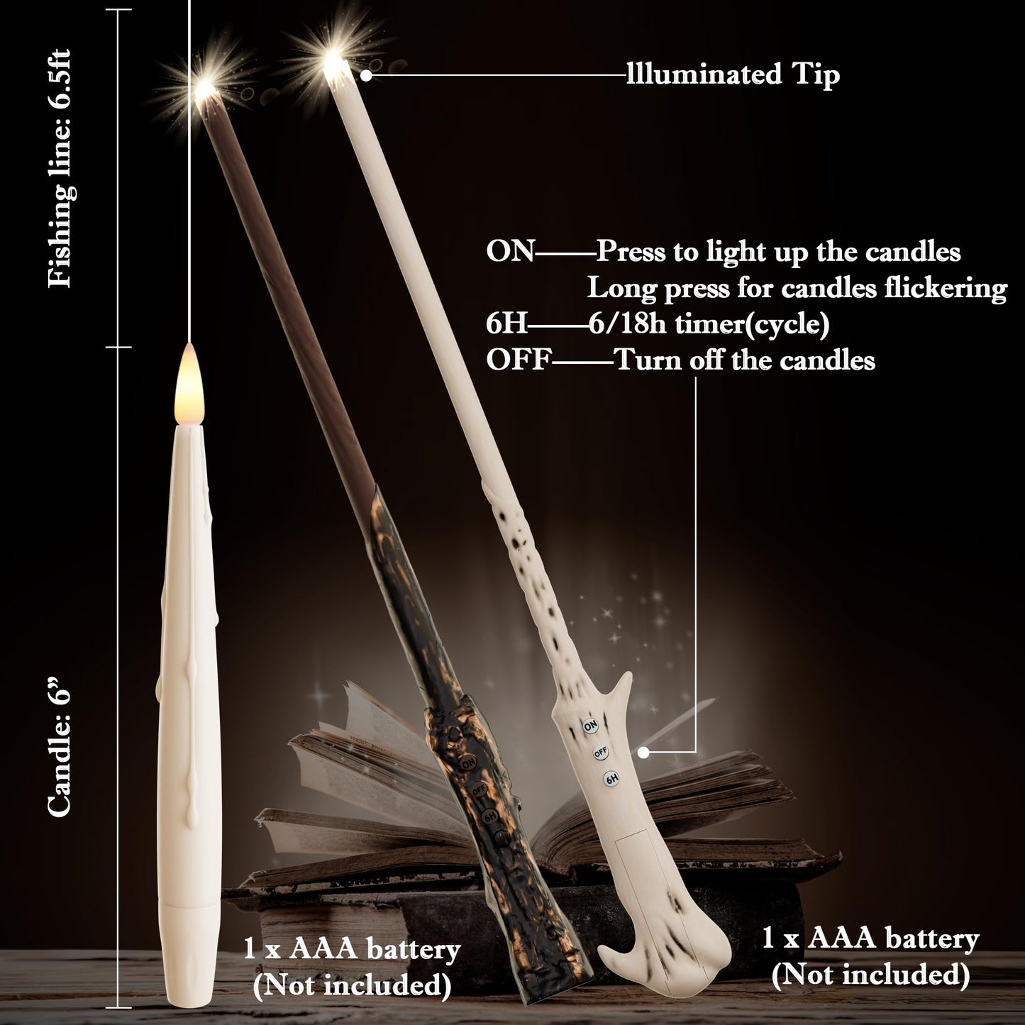 JOIONE Floating Candles with Wand, 20 Pack Hanging Candles with Magic Wand Remote, Battery Powered Floating Candles with 2 Wand, Flameless Magic Hanging Taper Candles for Xmas Halloween Decor