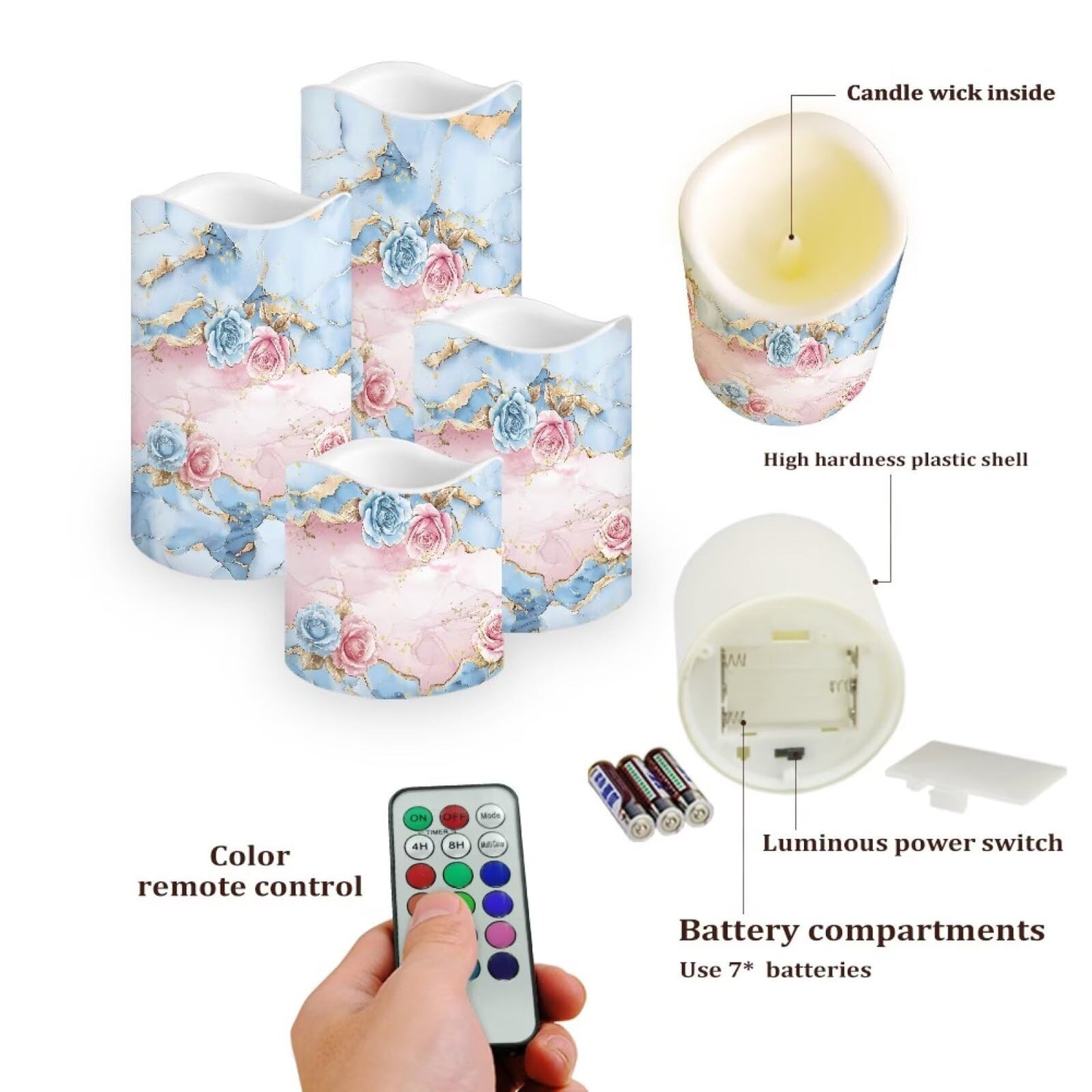 Cozeyat Ocean Wave Flameless Candles Set of 4 Battery Powered LED Pillar Candles with Remote Timer Flickering for Wedding Birthday Home Table Decor