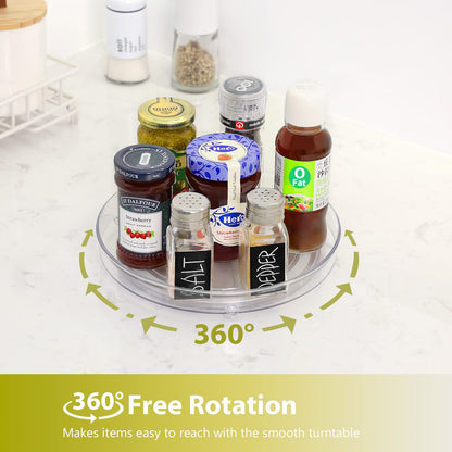 4 Pack Lazy Susan Organizer for Cabinet, Upgraded 11.5" Clear Turntable Organizer with Handles and Raised Edge, Rotating Lazy Susan Spice Storage for Kitchen, Pantry, Refrigerator, Bathroom, Table