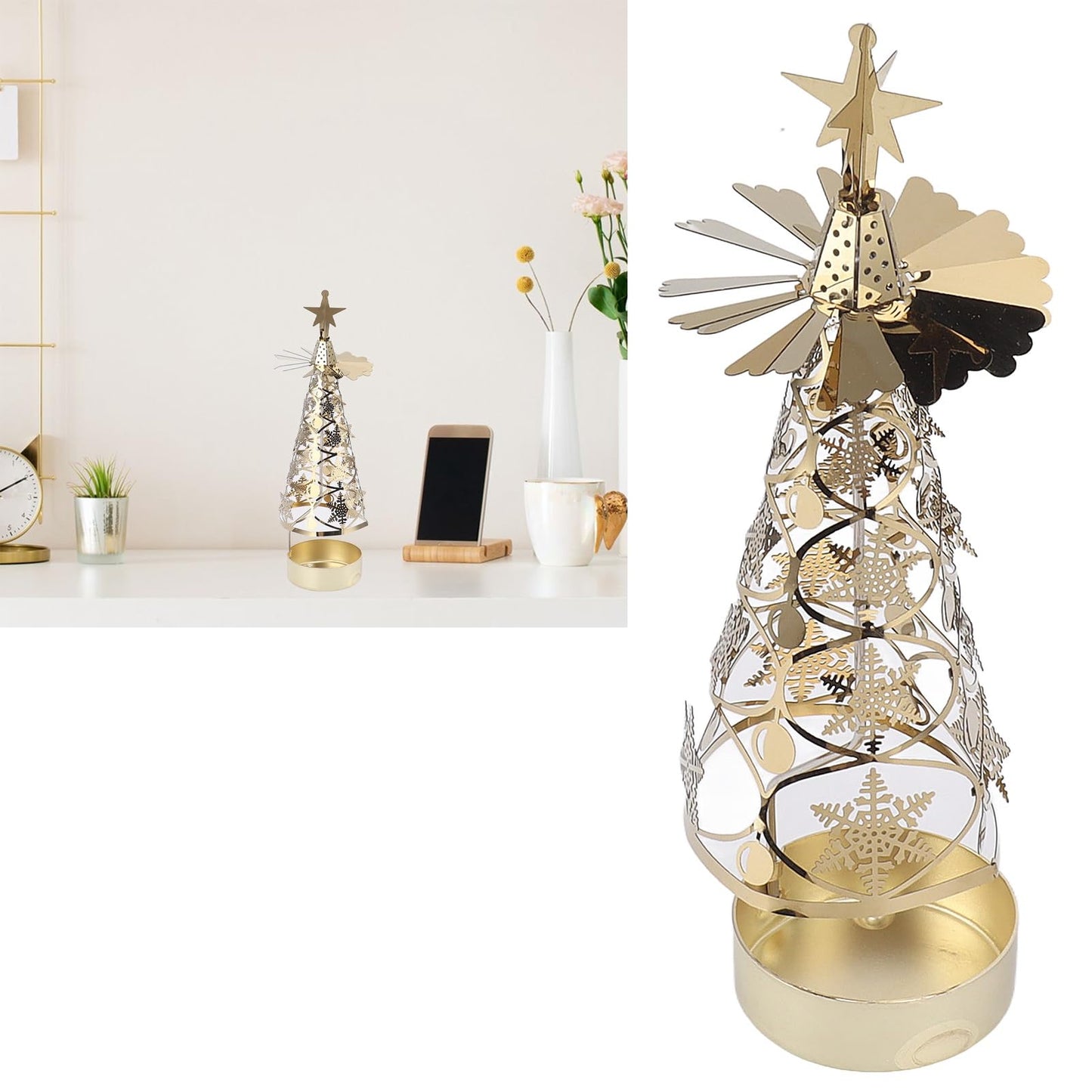 Fdit Candle Holder Christmas Candlestick Aromatherapy Gifts Carousel Creativity Romantic Set Holder Poster (Gold Snowflake)