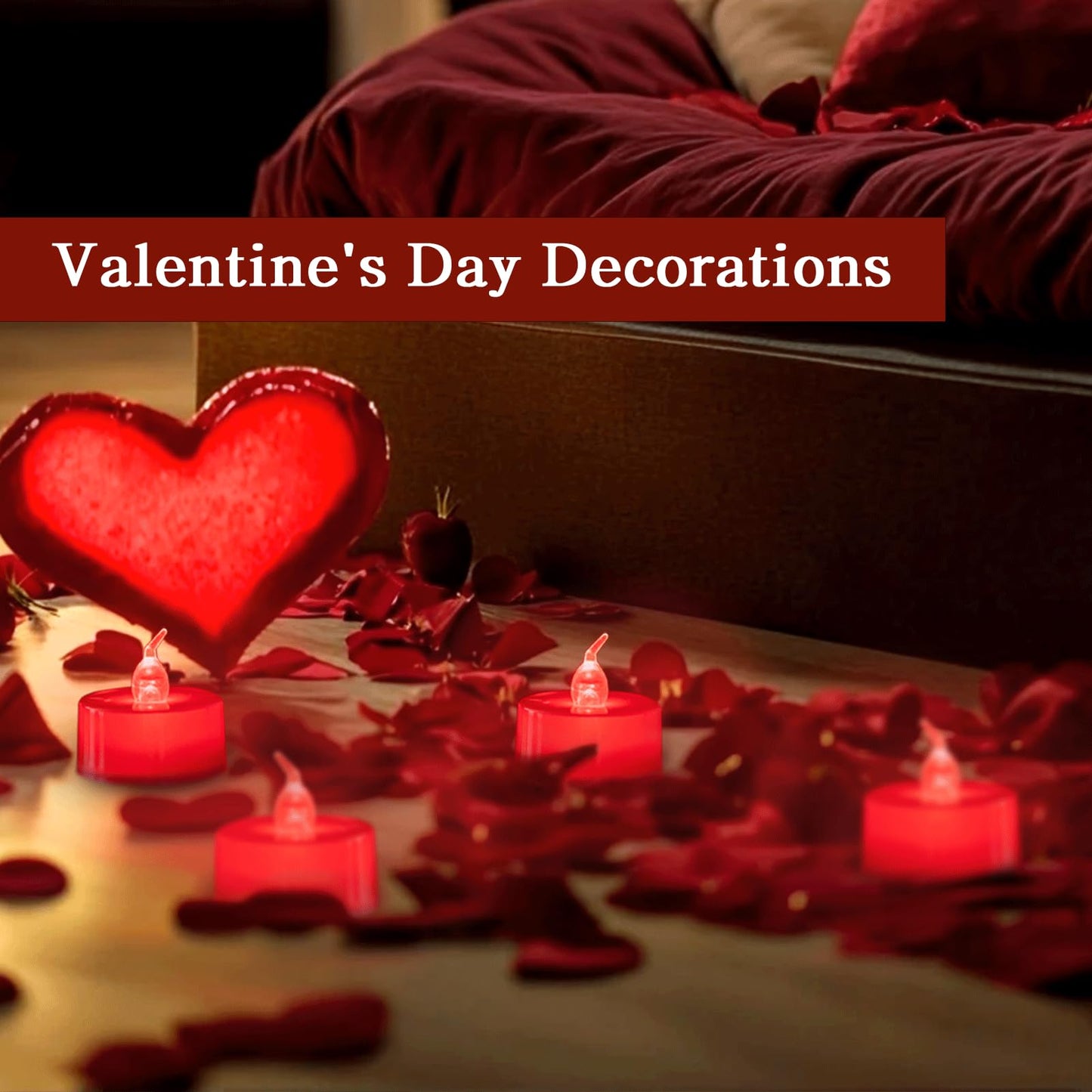 LANKER 24 Pack LED Tea Lights Candles, Flickering Red Flameless Tealights, Long Lasting Battery Operated Fake Candles, Decoration for Wedding, Halloween and Christmas (Red - 24pcs)
