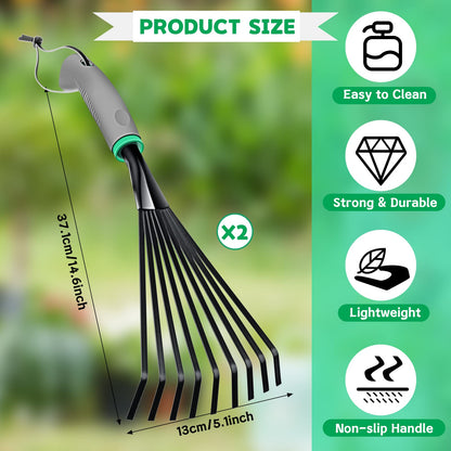 2 Pcs Gardening Hand Rake Stainless Steel Hand Tiller Small Garden Rake for Gardening Short Handle with Handle Garden Tools for Cultivating Loosening Soil Spreading