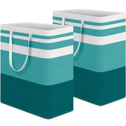 HomeHacks 2-Pack Large Laundry Basket, Waterproof, Freestanding Laundry Hamper, Collapsible Tall Clothes Hamper with Extended Handles for Clothes Toys in the Dorm and Family (Green, 100L)