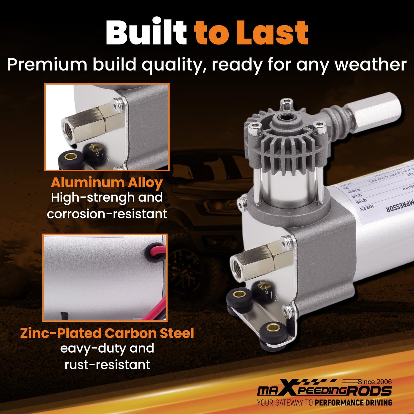 maXpeedingrods On Board Air Compressor System Up to 120 PSI Air Bag Compressor Kit with Analog Gauge Air Line T Fittings Single Path System for Trucks Vans