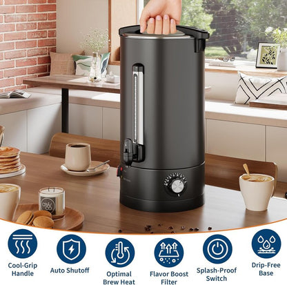 PeacefulHues 80 Cup Commercial Coffee Urn - 12L/3.2Gal Stainless Steel Electric Coffee Maker With Double Wall Insulation, Hot Beverage & Water Dispenser for Weddings, Parties, Catering, Buffets