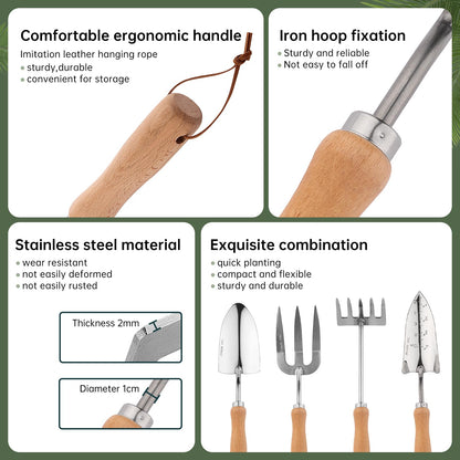 Heavy Duty Garden Tool Set, Stainless Steel Graduated Shovel, Hand Fork, Hand Rake, Transplant Shovel with Scale, 4Pcs Heavy Duty Hand Tools Set for Garden Planting (Garden Hand Tool Set)