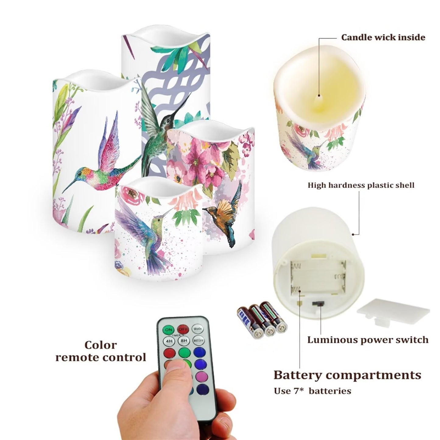 Ystardream Hummingbird Flower Flameless Candles Flicker Spring Summer Theme Decorative Decor for Wedding Date Proposal Easter Dinner Table Home Mother's Day Gift