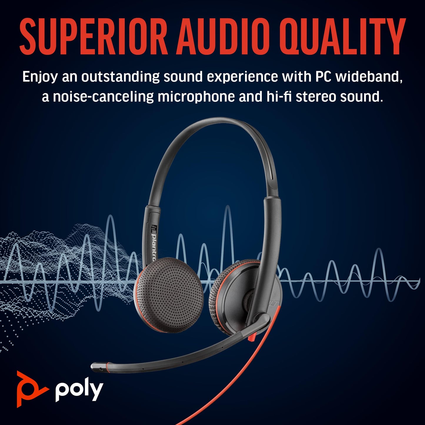 Poly Blackwire 3225 Wired Headset (Plantronics) - Noise-Canceling Mic – Stereo Design - Connect to PC/Mac/Mobile via USB-C, USB-A, or 3.5mm - Works w/Teams, Zoom - Amazon Exclusive
