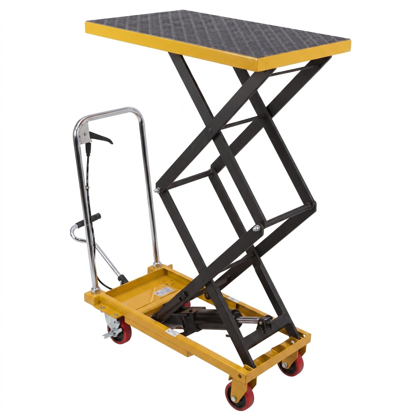 Hydraulic Double Scissor Lift Table Cart, 330 LBS Load Capacity, 50" Adjustable Height, Non-Slip Platform & 4 Universal Wheels, Heavy Duty Lift Table for Material Handling, Yellow