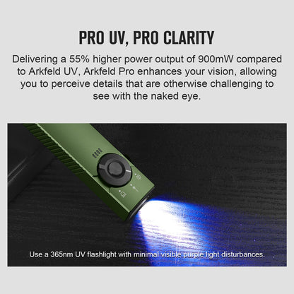OLIGHT Arkfeld Pro Rechargeable EDC Flat Flashlight with Green Beam, UV and White LED Combo, 1300 Lumens Portable Pocket Lights, Triple Sources for Outdoors Emergency Working (OD-Green CW)