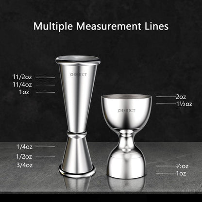 2 Pack Jigger for Bartending，Premium Bell Jigge and Japanese Jiggers,Double cocktail Jigger Premium 304 Stainless Steel jigger 2 0Z 1OZ with Measurements inside