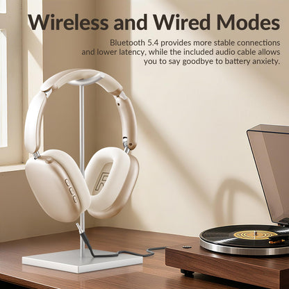 Wentronic Y02 Active Noise Cancelling Headphones,60H Battery,5 EQ Music Modes,Hi-Res Audio,Deep Bass,Foldable Wireless Over Ear Bluetooth 5.4 Headset,Breathable Leather Earpads (Starlight)