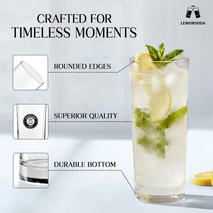 LEMONSODA Highball Glass Set | 15oz Set of 12 | Lead-Free Glass with Heavy Base | Dishwasher Safe Cocktail Glasses for Mojito Whiskey Iced Tea | Gift Box Included | Modern Durable Bar Glassware