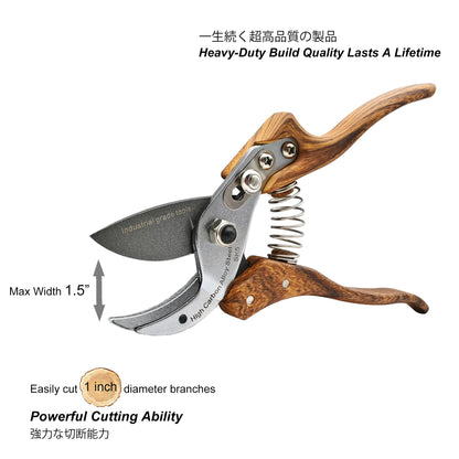 TONMA Anvil Pruning Shears [Made in Japan] Heavy Duty Garden Shears Secateurs, Japanese Gardening Scissors Plant Pruners Hedge Clippers, Ergonomic Imitation Wood Grain Aluminum Alloy Handle