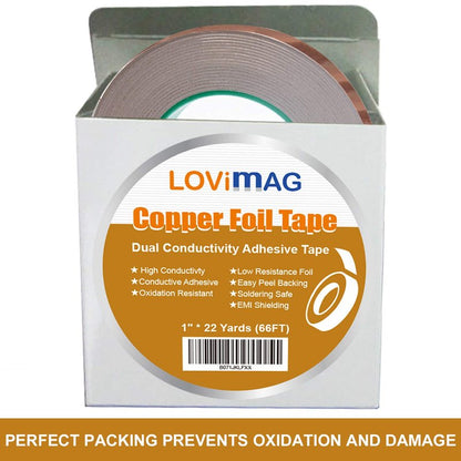 LOVIMAG Copper Foil Tape (1inch X 66 FT) with Conductive Adhesive for Guitar and EMI Shielding, Crafts, Electrical Repairs, Grounding,Masking Tape.