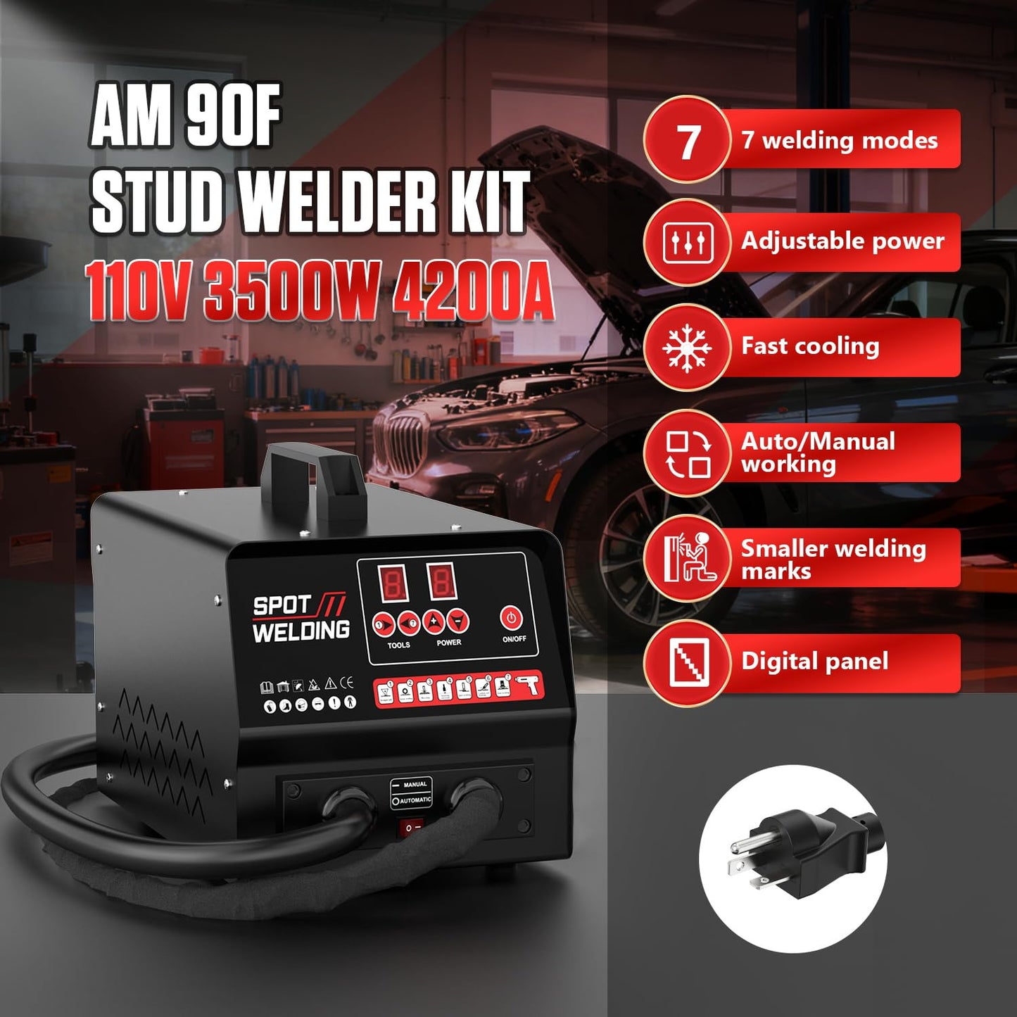 Spot Welder Dent Puller Kit,4200A Auto Body Spot Welding Machine with Manual/Automatic & 7 Welding Modes,Stud Welder for Car, Truck Dent Repair (110V 3500W)