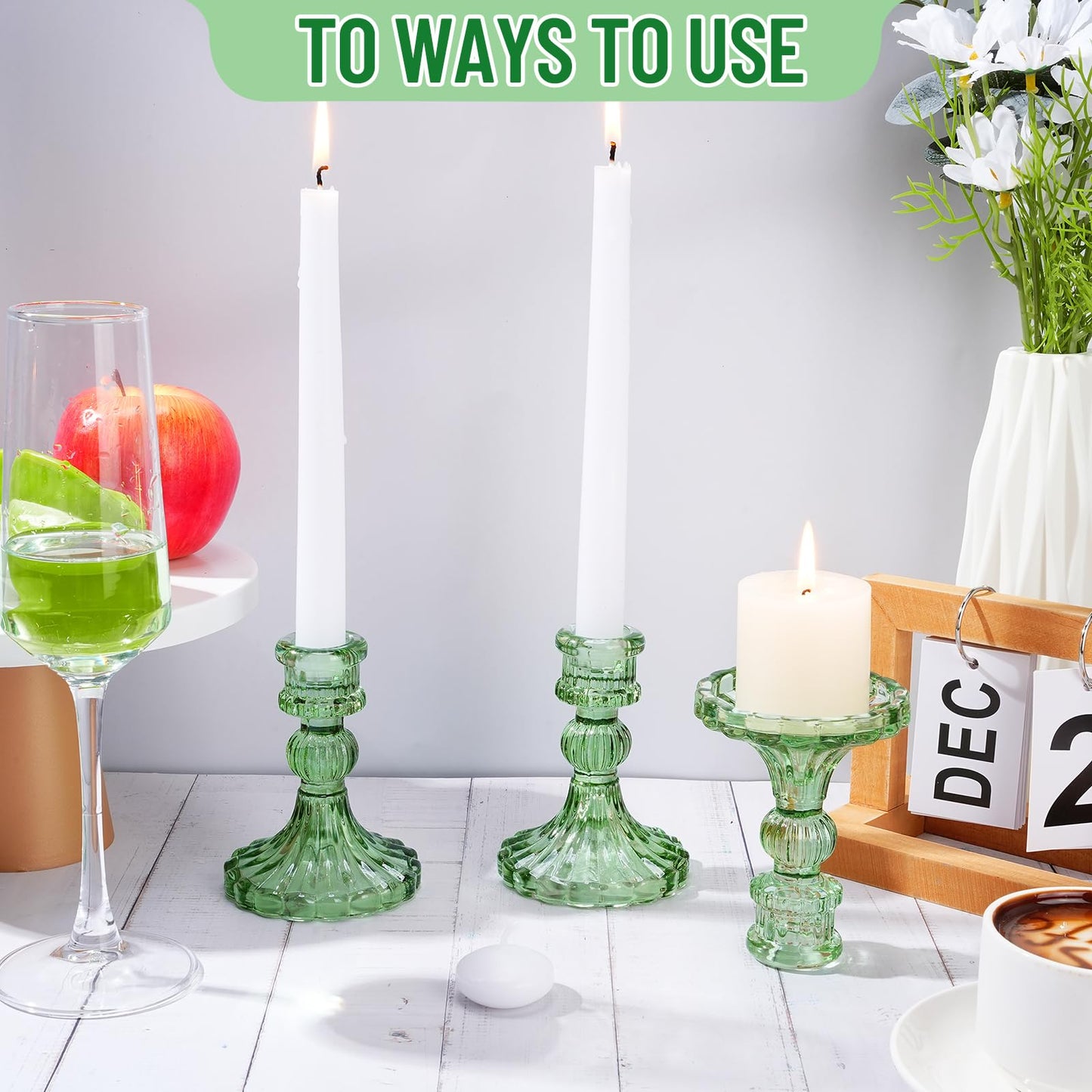Maxcheck Set of 6 Candlestick Holders Taper Glass Candle Holder Decorative Candle Stand for Wedding Party Table Centerpiece Anniversary Festival Home Decor(Green)