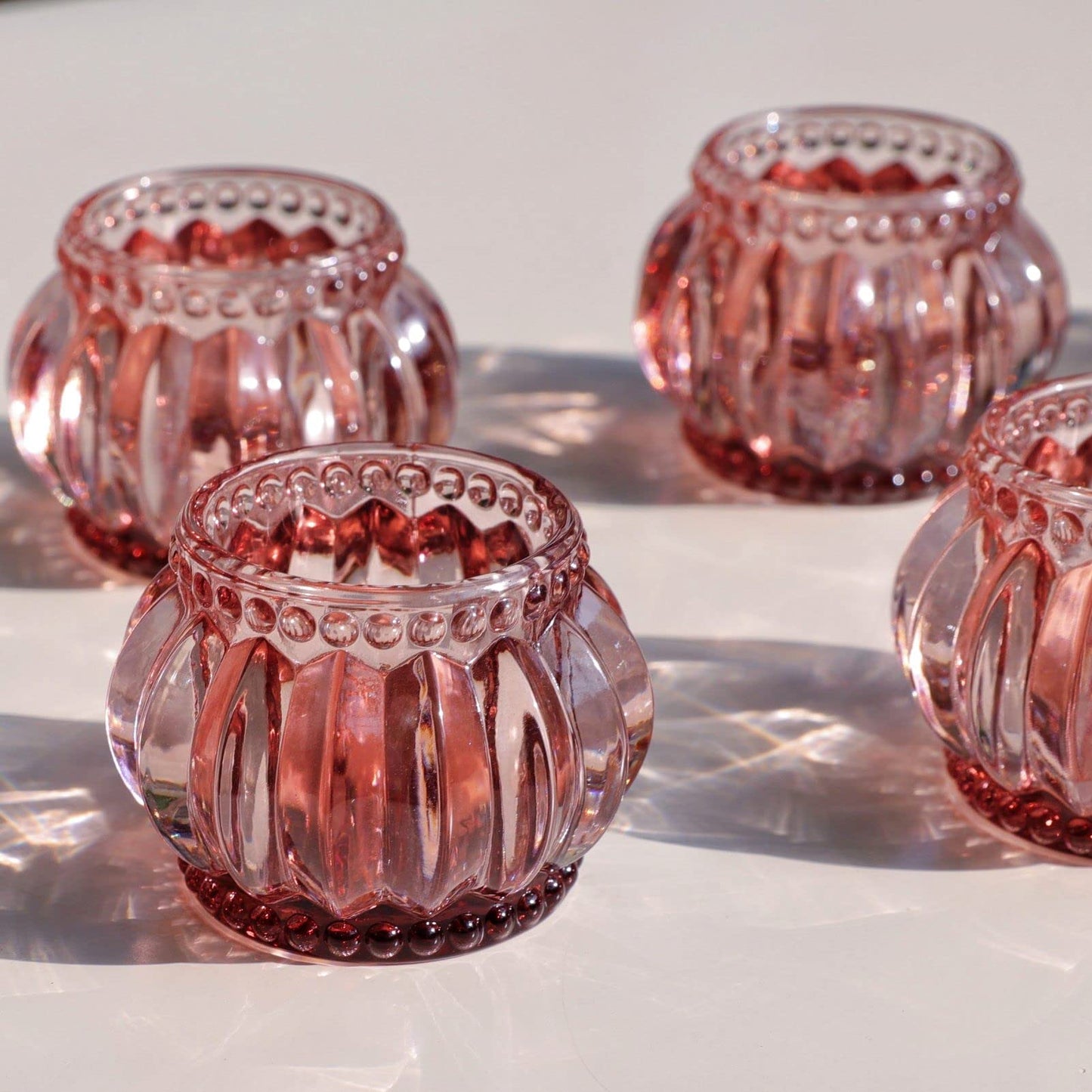 Woho Rose Gold Tealight Candle Holder Set of 6 for Valentines Day Decor, Glass Tea Lights Candle Holder for Wedding Party, Votive Candle Holders for Table Centerpiece