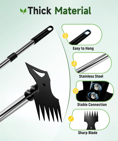 Nelyeqwo 71in Weed Puller Tool with Long Handle, 2 in 1 Adjustable Manual Weeders for Uprooting, Heavy Duty Hand Weed Rake and Garden Hoe with Gloves for Gardens, Lawns, Yards