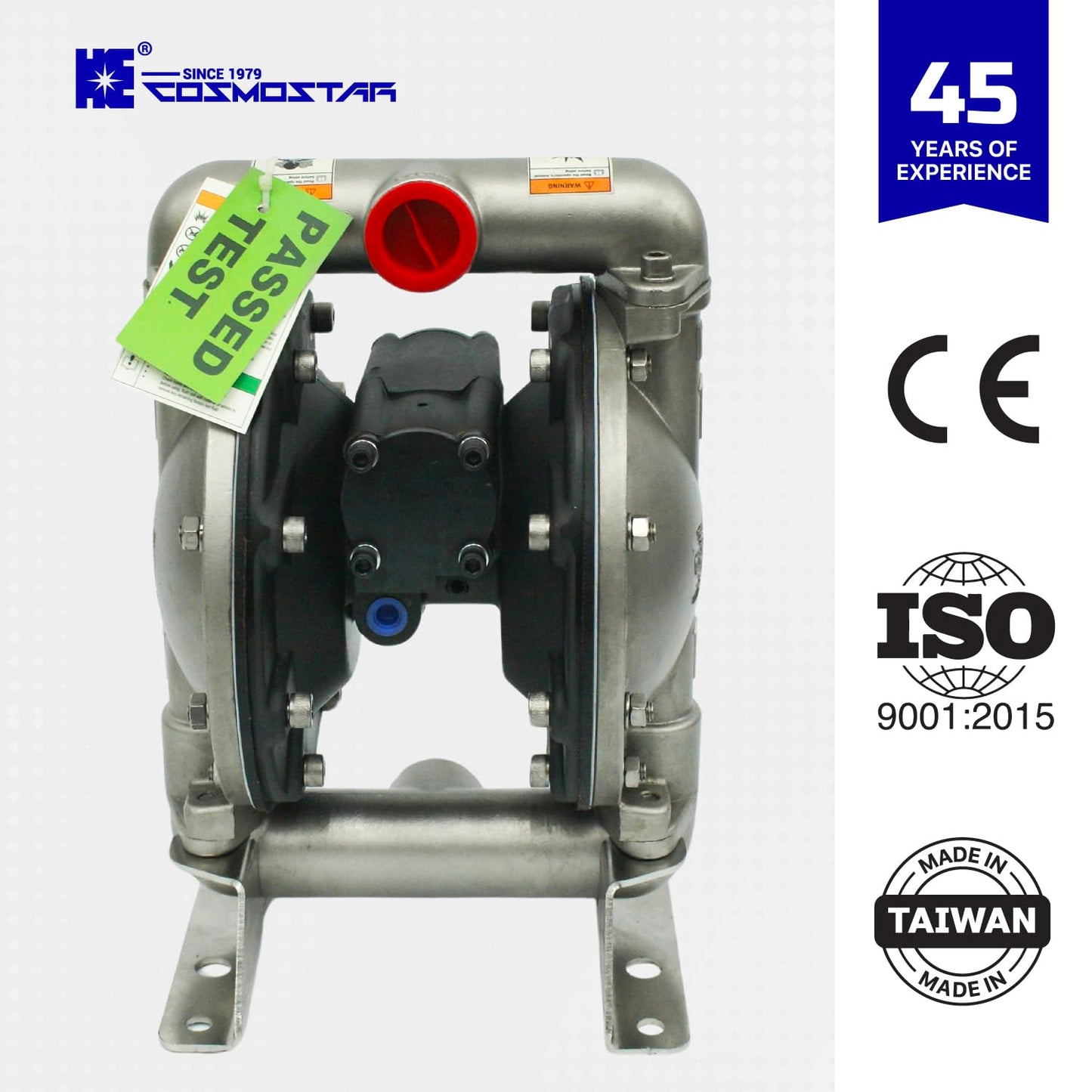 COSMOSTAR D0306 1" Stainless Steel Double Air Diaphragm Pump, Aluminum Body, Teflon Ball, seat and Diaphragm, Pump Muffler, Pump, Chemical Pump, Waste Oil Pump, Pneumatic Oil Pump, Diaphragm Pumps