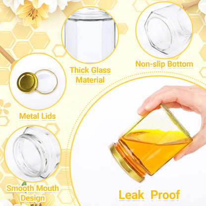 Haneye 3 oz Hexagon Glass Jars with Gold Lids, 30 Pack Honey Jars Canning Jars Small Spice Jars for Jelly, Herb, Jams, Candy, Wedding Favors, Includes Labels and Pen