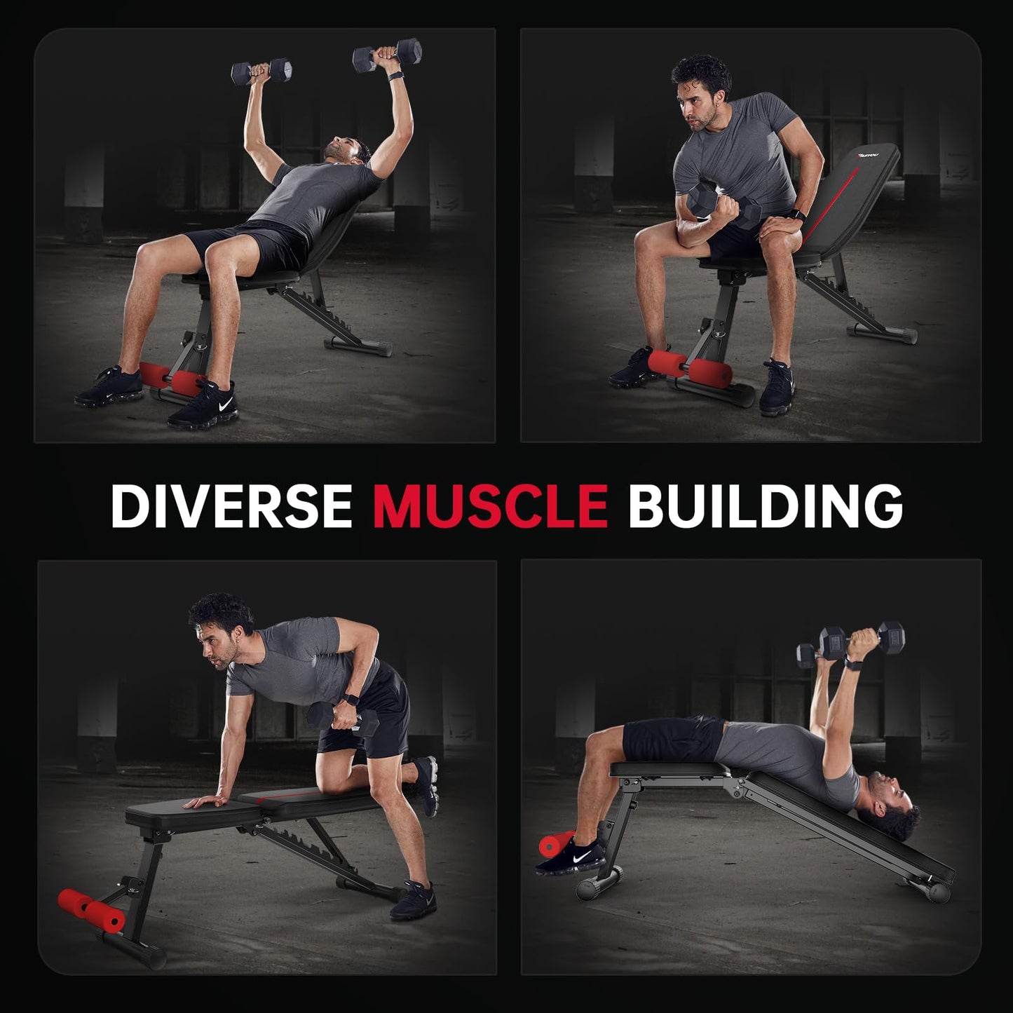 PASYOU Adjustable Weight Bench Full Body Workout Multi-Purpose Foldable Incline Decline Exercise Workout Bench for Home Gym