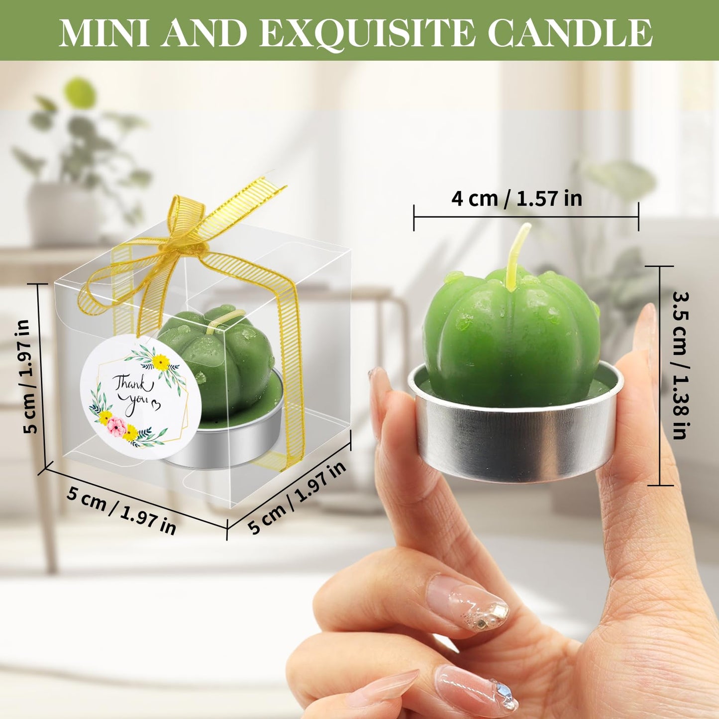 AZEAM 48 Pcs Succulent Candles Party Favors, Bulk Cactus Table Decor for Guests, Mini Tiny Handmade Plant Tealights Candle Decoration Set for Shower Prizes Game Bridal Wedding Home Birthday