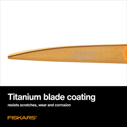 Fiskars Titanium Shop Shears, Stainless Steel Precision-ground Scissors for All Purposes, Yard and Garden Tool, 9 in, Orange