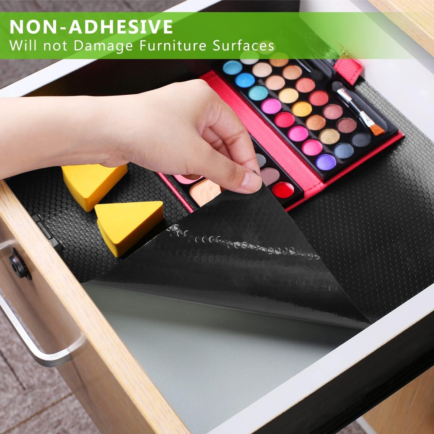 WochiTV Shelf Liner for Cabinets, Drawer 11.8 Inch x 4.9 Feet, Non Adhesive EVA Plastic Waterproof Protectors Mats for Kitchen, Pantry, Bathroom Closet, Cupboard, Black