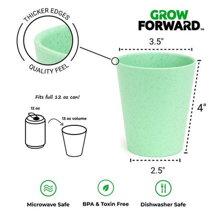 Grow Forward Premium Plastic Kids Cups - 13 oz Unbreakable Wheat Straw Cups for Kids - Non Toxic BPA Free Drinking Glasses for Water, Smoothie - Small Dishwasher Safe Kitchen Tumblers - Rainforest