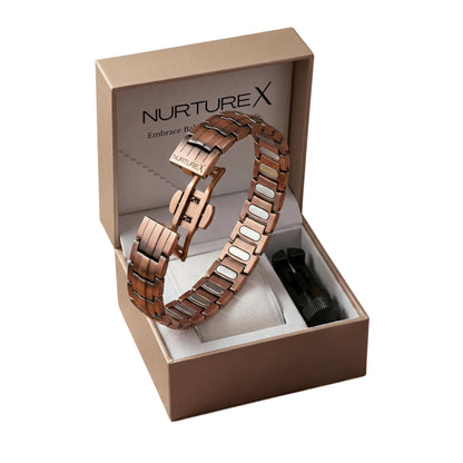 NurtureX Therapeutic Pure Copper Magnetic Bracelet for Men and Women, 5K Gauss Adjustable Magnet Therapy Bracelet with Fold Over Clasp, Includes Sizing Tool, Extra Link Pins, Cleaning Cloth, Best Gift for Men & Women - (BioFlow)