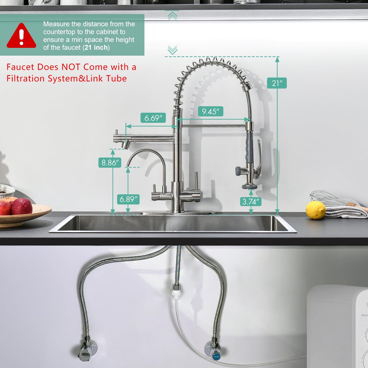 Fapully 3 in 1 Kitchen Faucet with Water Filler and Pull Down Sprayer,Brushed Nickel Commercial Kitchen Sink Faucet with Drinking Water Faucet