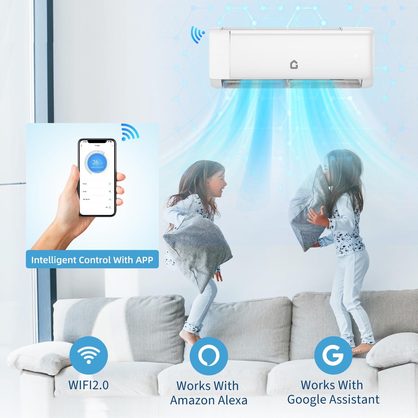 18,000 BTU Mini Split Air Conditioner & Heat Pump, 21 SEER2 Inverter, Ultra-Quiet Ductless AC with WiFi App Control, Cools/Heats Up to 1,250 Sq.ft, Complete Easy Install Kit, 208-230V