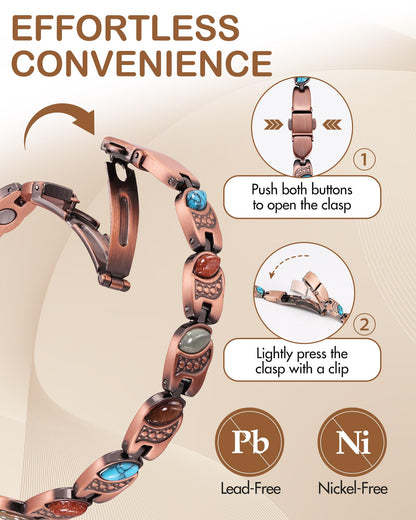 Feraco Pure Copper Bracelets for Women, Ultra Strength Magnetic Copper Bracelet with 3800 Gauss Magnets, Natural Turquoise & Stones, Adjustable, Jewelry Gift, Soul Vision