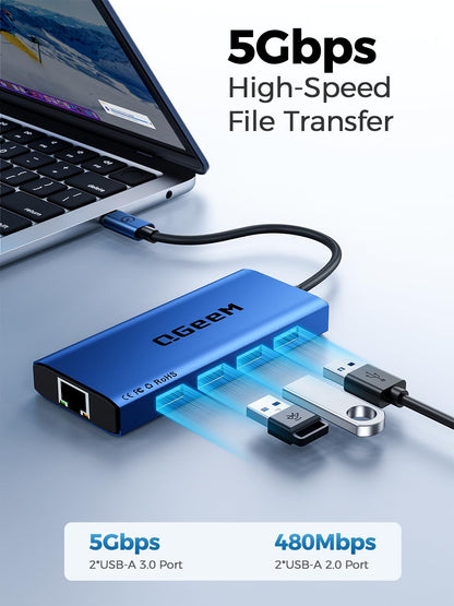 QGeeM USB C Hub Ethernet,9 in 1 USB Type C Hub HDMI Multi-Port Converter Adapter,100W Pd, USB 3.0,SD/TF Card Reader,Compatible for MacBook Pro Air Ipad HP Dell Lenovo Chromebook etc.