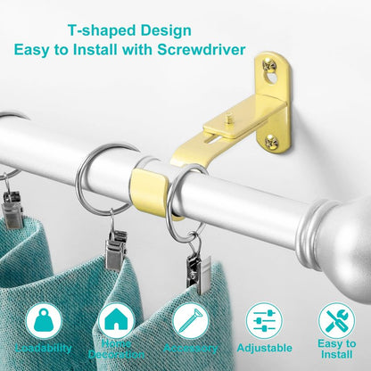 AMZSEVEN Adjustable Curtain Rod Brackets, Metal Window Drapery Rod Hanger Holders Hooks for 1 inch Rods (Warm Gold, Set of 2)