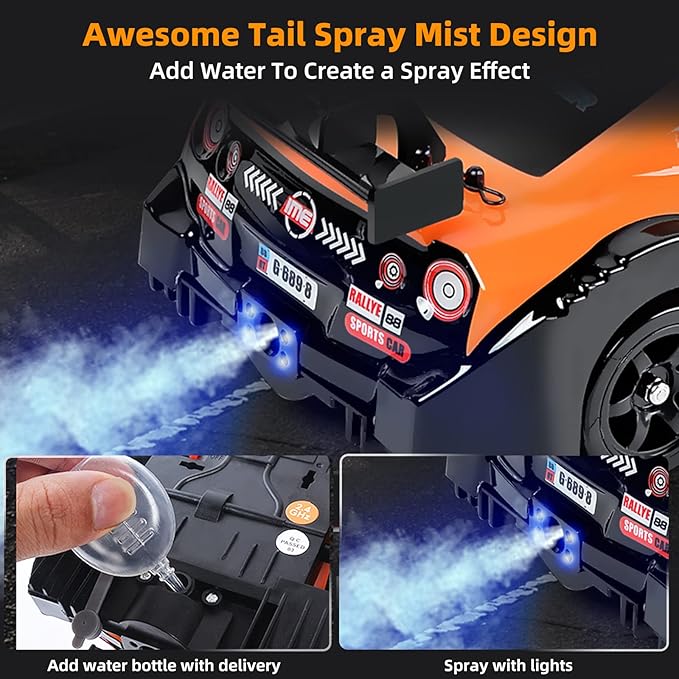 RC Drift Car Remote Control Cars for Adults 1/16 2.4GHz RC Drifting Car 4WD Drift RC Cars with Spray LED Lights and Drifting Tires Toy Cars for Boys Kids