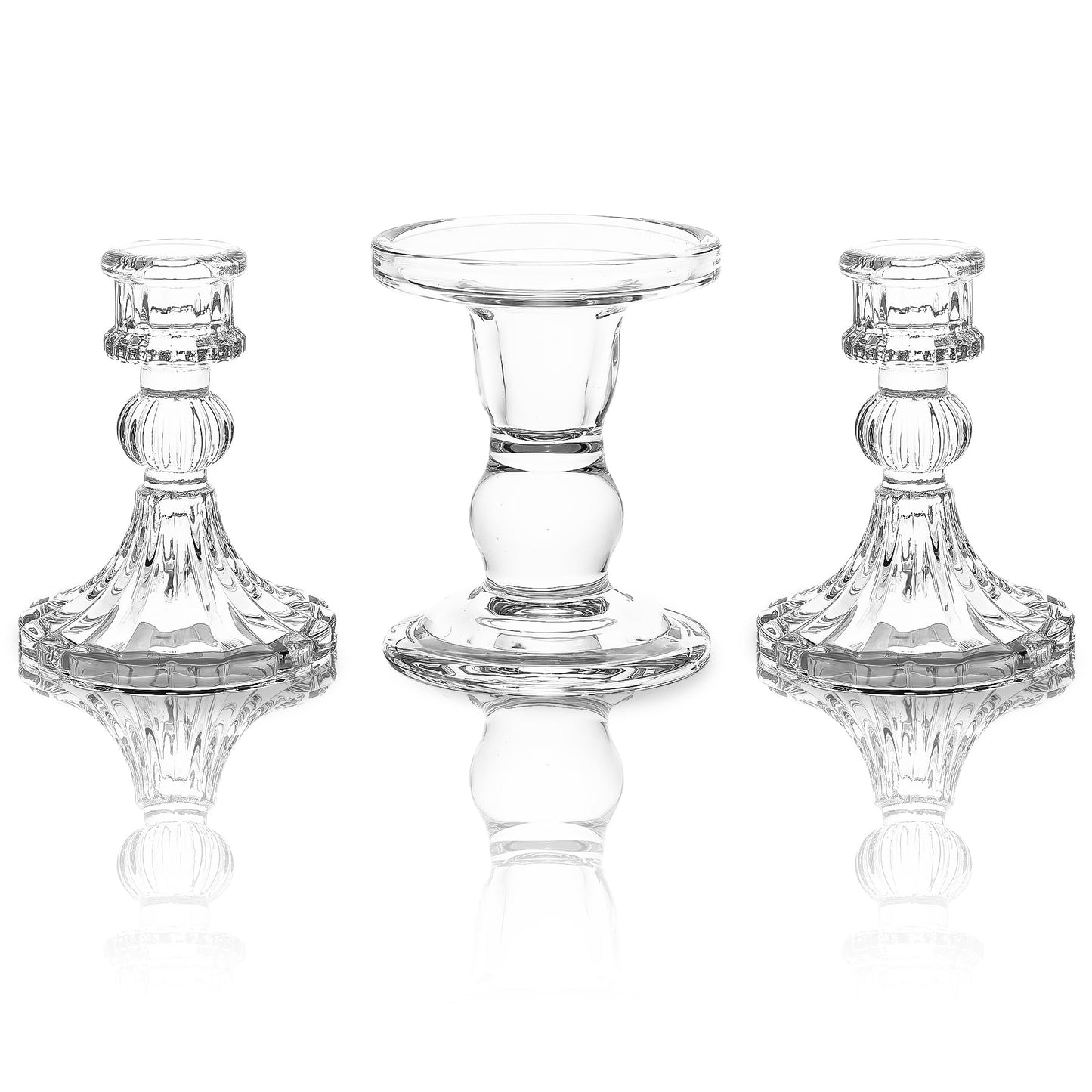 Unity Candle Holder - Glass Candle Holders for Pillar Candles Taper Candles, Glass Candlestick Holders Set of 3, Decorative Clear Glass Candlestick Holder for Wedding Table Dinning Church Centerpiece